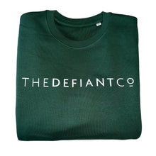 Load image into Gallery viewer, A high-quality Crewneck Sweatshirt for use in the gym and beyond! Crewnecks are absolutely indispensable basics – and this Sweatshirt is a firm favourite for its soft wearing comfort. The crewneck is a standard unisex fit and has the Famous The Defiant Co logo embossed across the chest. The colour is bottle green.