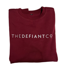 Load image into Gallery viewer, A high-quality Crewneck Sweatshirt for use in the gym and beyond! Crewnecks are absolutely indispensable basics – and this Sweatshirt is a firm favourite for its soft wearing comfort. The crewneck is a standard unisex fit and has the Famous The Defiant Co logo embossed across the chest. The colour is burgundy.