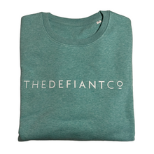 Load image into Gallery viewer, A high-quality Crewneck Sweatshirt for use in the gym and beyond! Crewnecks are absolutely indispensable basics – and this Sweatshirt is a firm favourite for its soft wearing comfort. The crewneck is a standard unisex fit and has the Famous The Defiant Co logo embossed across the chest. The colour is mid heather green.