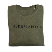 Load image into Gallery viewer, A high-quality Crewneck Sweatshirt for use in the gym and beyond! Crewnecks are absolutely indispensable basics – and this Sweatshirt is a firm favourite for its soft wearing comfort. The crewneck is a standard unisex fit and has the Famous The Defiant Co logo embossed across the chest. The colour is mid heather khaki.